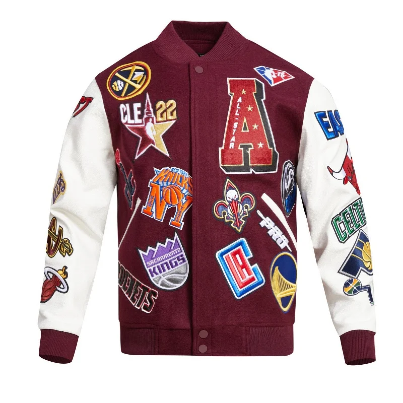 NBA ALL STAR 2022 MEN'S VARSITY JACKET (WINE) Appliqued Jacket Beaded Jacket Sequined Jacket NBA ALL STAR 2022 MEN'S VARSITY JACKET (WINE) Appliqued Jacket Beaded Jacket Sequined Jacket