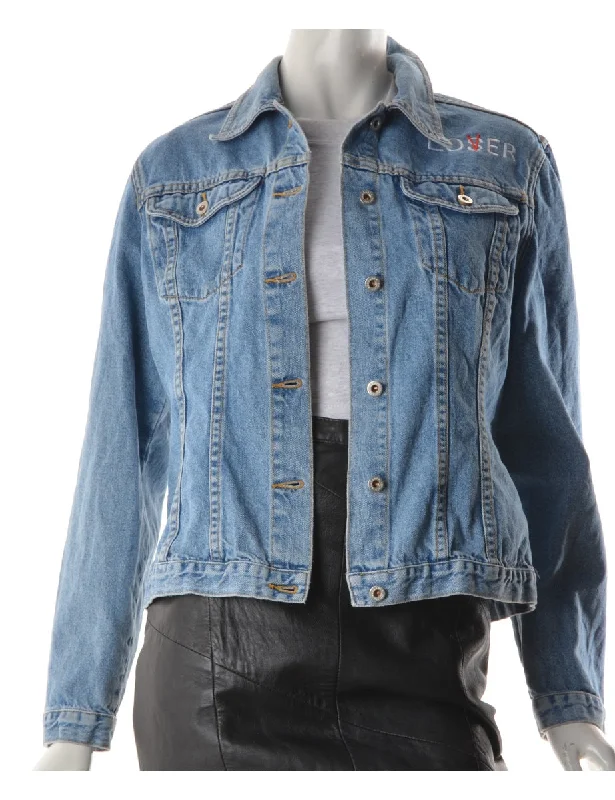 Label Roxanne Loser Love Denim Jacket Embroidered Jacket Appliqued Jacket Beaded Jacket Label Roxanne Loser Love Denim Jacket Embroidered Jacket Appliqued Jacket Beaded Jacket