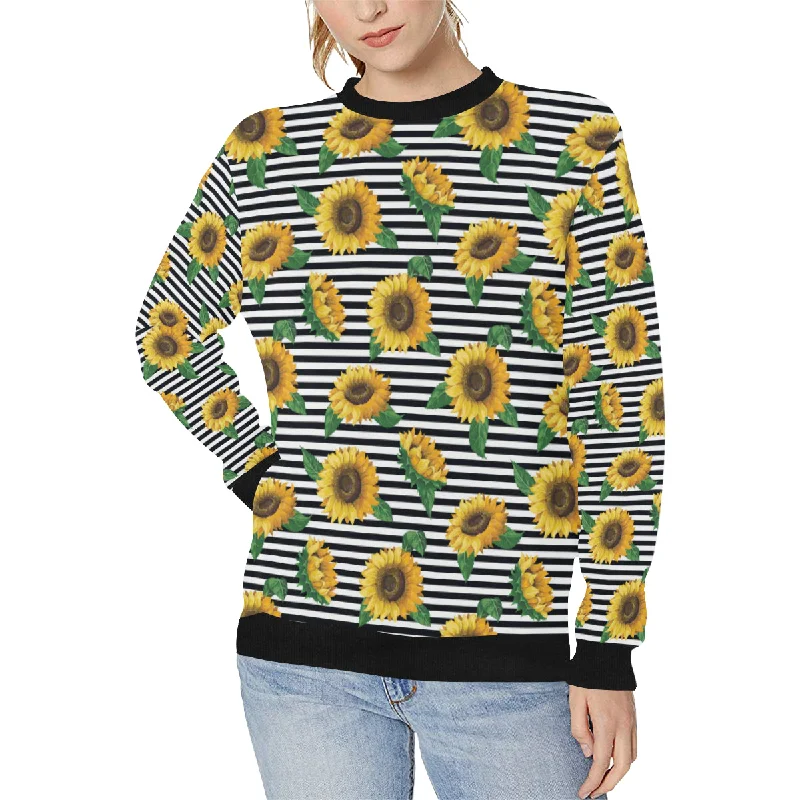 sunflowers ribbon background Women's Crew Neck Sweatshirt Hoodie with Full-Zip Functional Layering sunflowers ribbon background Women's Crew Neck Sweatshirt Hoodie with Full-Zip Functional Layering
