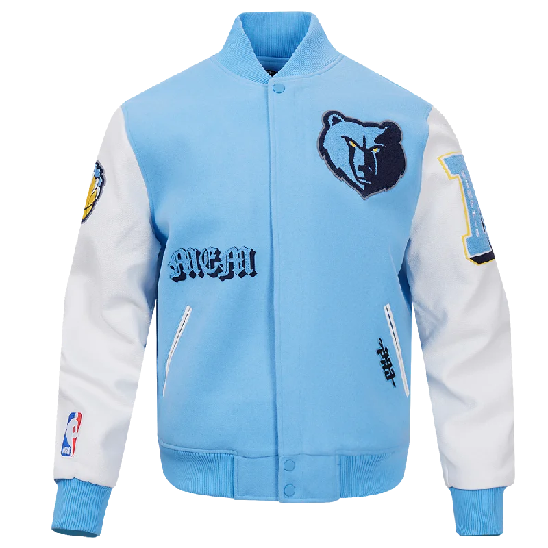 NBA MEMPHIS GRIZZLIES OLD ENGLISH MEN'S RIB WOOL VARSITY JACKET (UNIVERSITY BLUE/WHITE) Satin Jacket Silk Jacket Chiffon Jacket NBA MEMPHIS GRIZZLIES OLD ENGLISH MEN'S RIB WOOL VARSITY JACKET (UNIVERSITY BLUE/WHITE) Satin Jacket Silk Jacket Chiffon Jacket