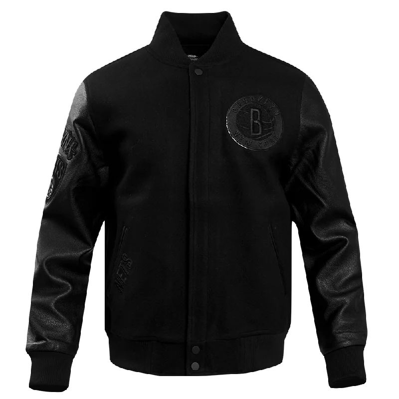 NBA BROOKLYN NETS TRIPLE BLACK MEN'S VARSITY JACKET (BLACK) Faux Fur Jacket Real Fur Jacket Shearling Jacket NBA BROOKLYN NETS TRIPLE BLACK MEN'S VARSITY JACKET (BLACK) Faux Fur Jacket Real Fur Jacket Shearling Jacket
