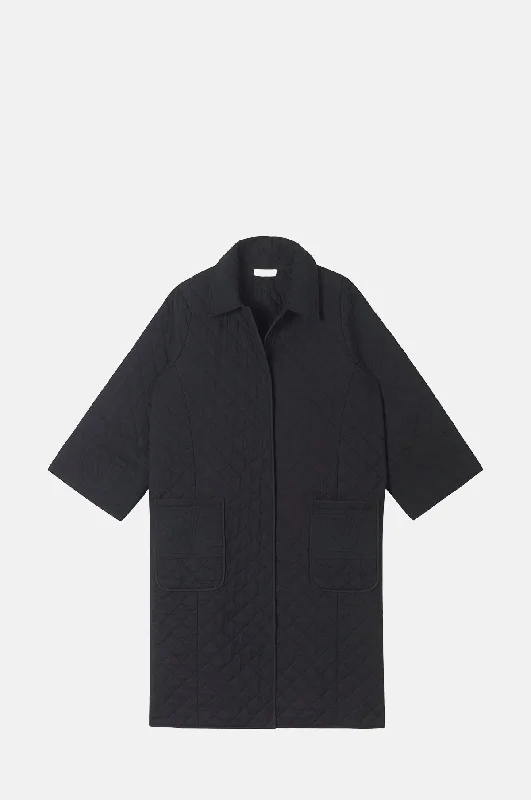 Waterlily Coat Black Tweed Herringbone Houndstooth