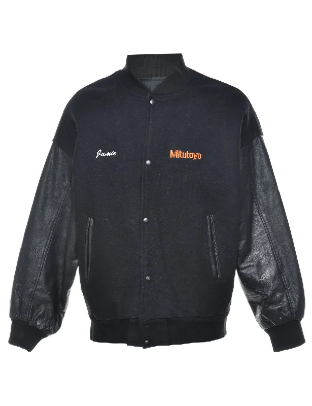 Leather Sleeved Black Team Jacket - L Rayon Jacket Velvet Jacket Corduroy Jacket