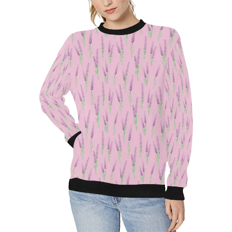 Lavender pattern pink background Women's Crew Neck Sweatshirt Hoodie with Hem Patch Decorative Personalized Lavender pattern pink background Women's Crew Neck Sweatshirt Hoodie with Hem Patch Decorative Personalized