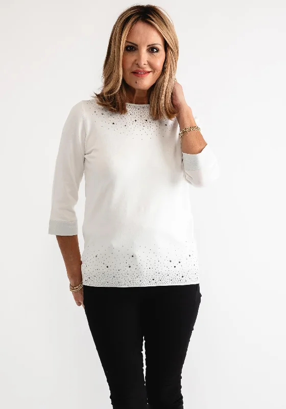 Anonymous Rhinestone Cropped Sleeve Sweater, Ivory Lightweight Heavyweight Midweight