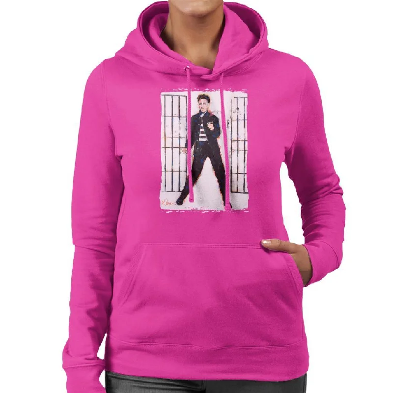 Sidney Maurer Original Portrait Of Elvis Presley Jailhouse Rock Women's Hooded Sweatshirt Hoodie with Emblem Brand Identity Sidney Maurer Original Portrait Of Elvis Presley Jailhouse Rock Women's Hooded Sweatshirt Hoodie with Emblem Brand Identity