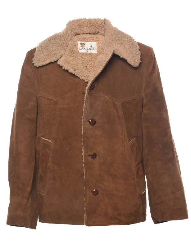 Lake Land Shearling Suede Jacket - L Zip Front Button Front Snap Front