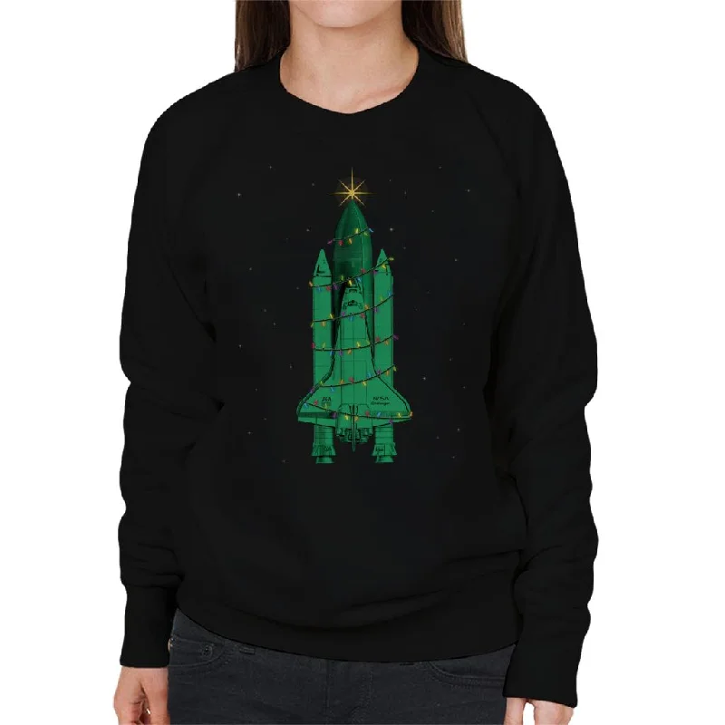 NASA Challenger Shuttle Christmas Tree Women's Sweatshirt Hoodie with Illustration Artistic Creative NASA Challenger Shuttle Christmas Tree Women's Sweatshirt Hoodie with Illustration Artistic Creative