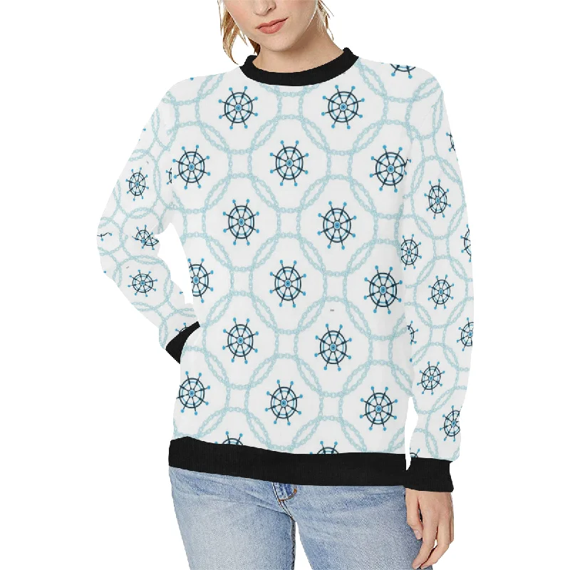 nautical steering wheel chain Women's Crew Neck Sweatshirt Hoodie with Strings Custom Fit Adjustable nautical steering wheel chain Women's Crew Neck Sweatshirt Hoodie with Strings Custom Fit Adjustable
