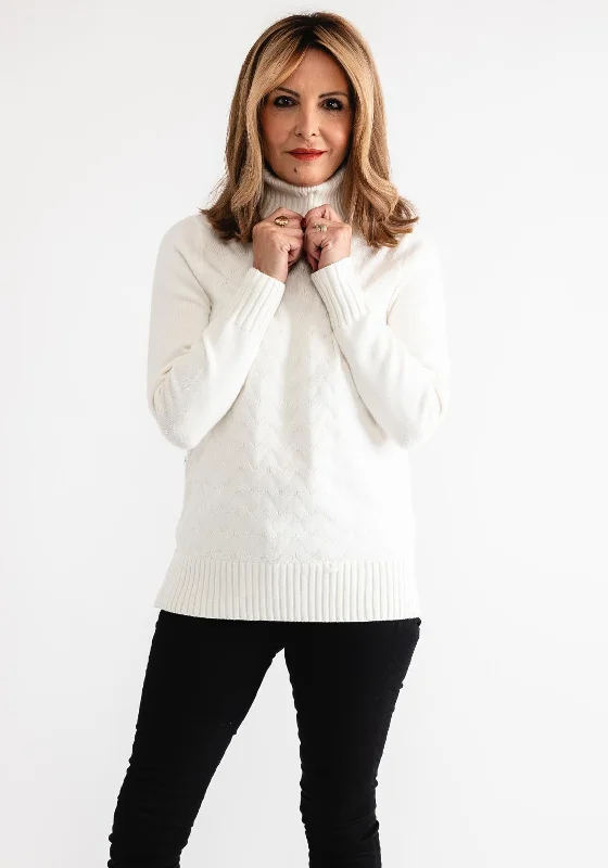 Anonymous Textured Knit Roll Neck Jumper, Ivory Casual Formal Business