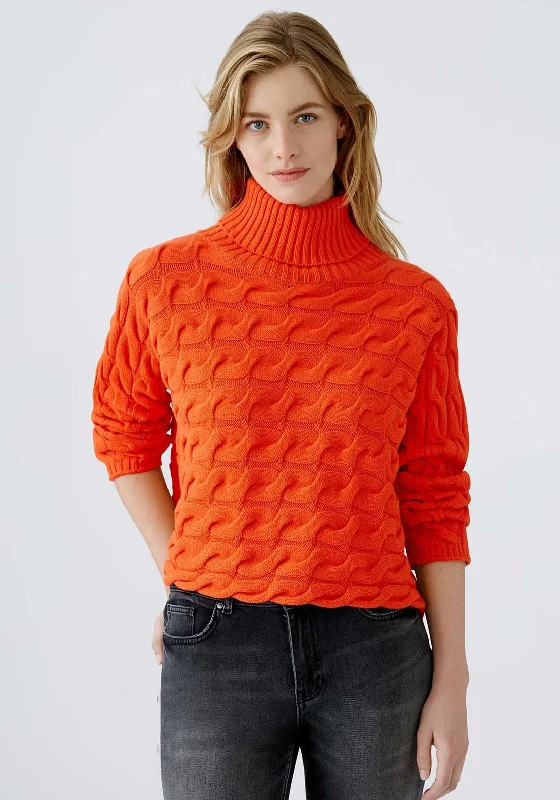 Oui Polo Neck Knitted Jumper, Orange Solid Print Embellished