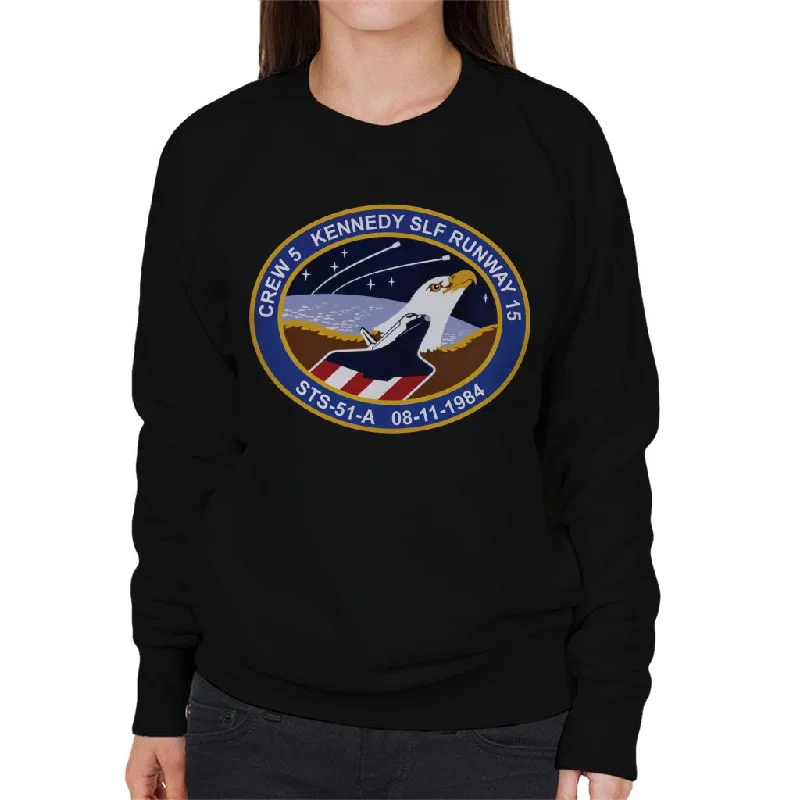 NASA STS 51 A Discovery Mission Badge Women's Sweatshirt Hoodie with Ribbed Hem Stretchable Secure NASA STS 51 A Discovery Mission Badge Women's Sweatshirt Hoodie with Ribbed Hem Stretchable Secure