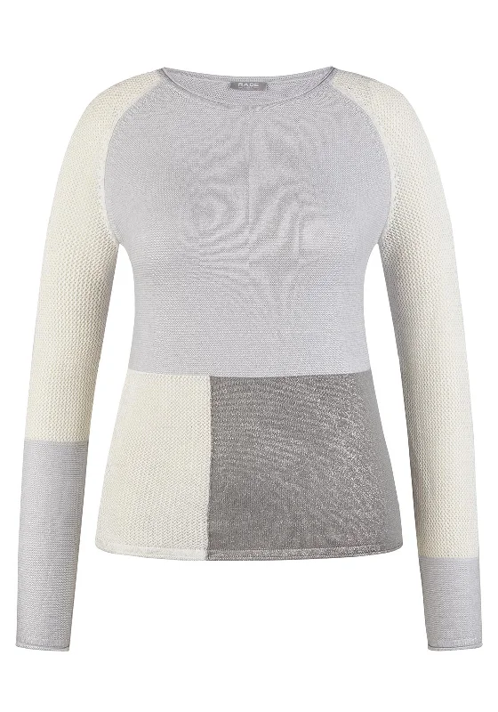 Rabe Round Neck Glitter Detail Sweater, Gray Bright Pastel Dark