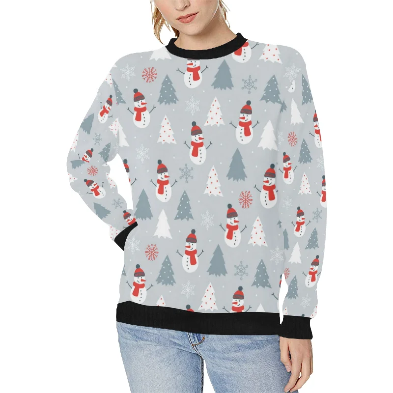 Snowman christmas tree snow gray background Women's Crew Neck Sweatshirt Hoodie with Oversized Fit Loose Comfortable Snowman christmas tree snow gray background Women's Crew Neck Sweatshirt Hoodie with Oversized Fit Loose Comfortable