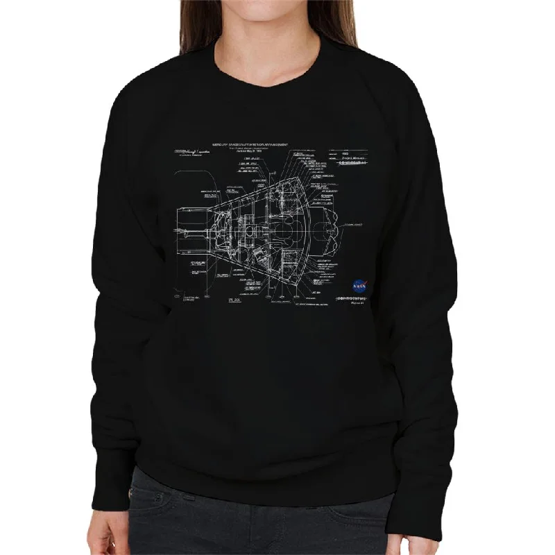 NASA Mercury Spacecraft Schematic Women's Sweatshirt Hoodie with Strings Custom Fit Adjustable NASA Mercury Spacecraft Schematic Women's Sweatshirt Hoodie with Strings Custom Fit Adjustable