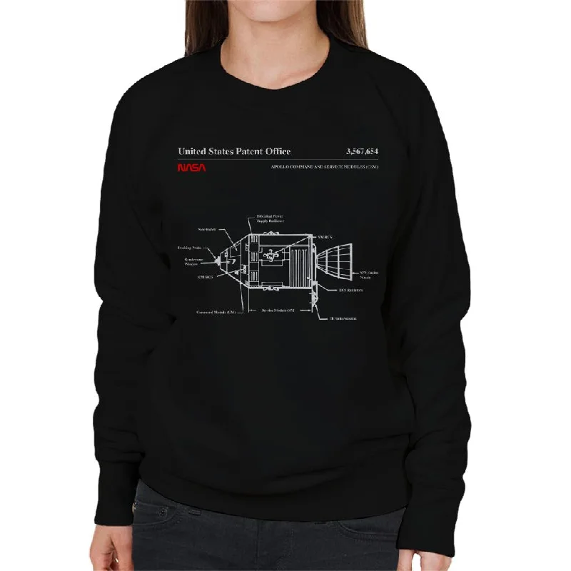 NASA Apollo Command Service Modules Blueprint Women's Sweatshirt Hoodie with Tied Waist Feminine Flattering NASA Apollo Command Service Modules Blueprint Women's Sweatshirt Hoodie with Tied Waist Feminine Flattering