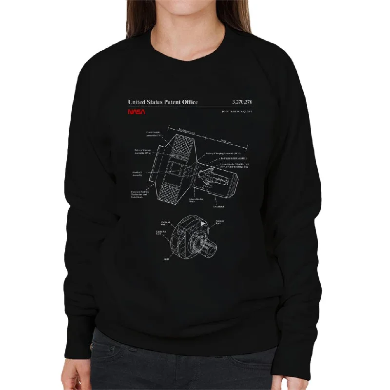 NASA Joint Airlock Quest Blueprint Women's Sweatshirt Hoodie with Monochrome Minimalist Simple NASA Joint Airlock Quest Blueprint Women's Sweatshirt Hoodie with Monochrome Minimalist Simple