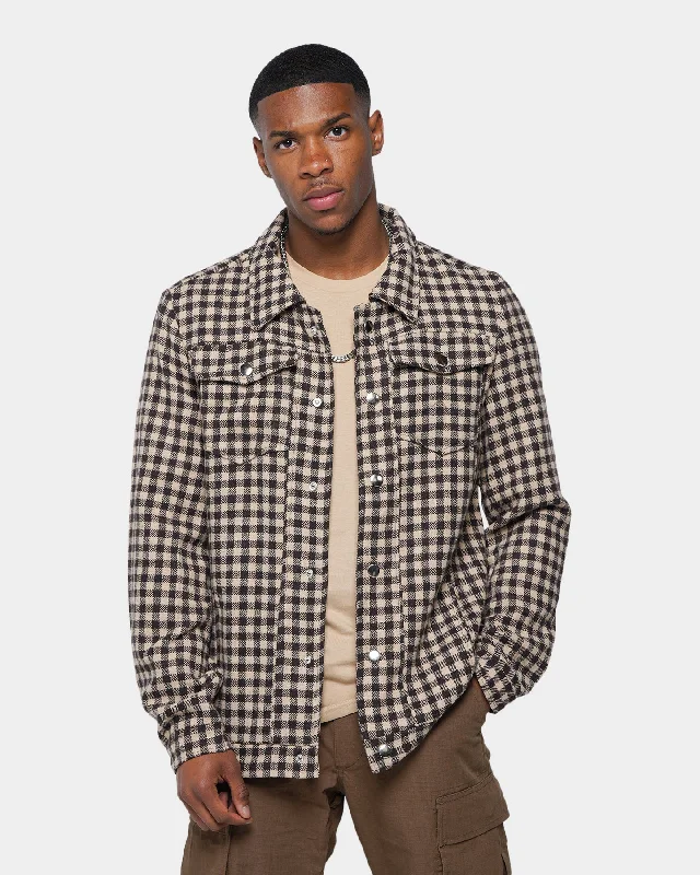 XXIII Checker Jacket Brown Notch Collar Peter Pan Collar Cowl Neck