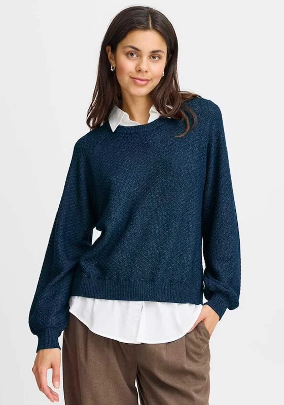 Fransa Hannah Shirt Trim Jumper, Navy Blazer Transparent Opaque Sheer