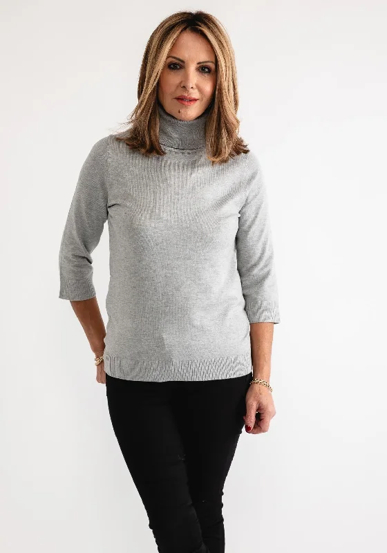 Anonymous Roll Neck Cropped Sleeve Sweater, Silver Velvet Chenille Corduroy