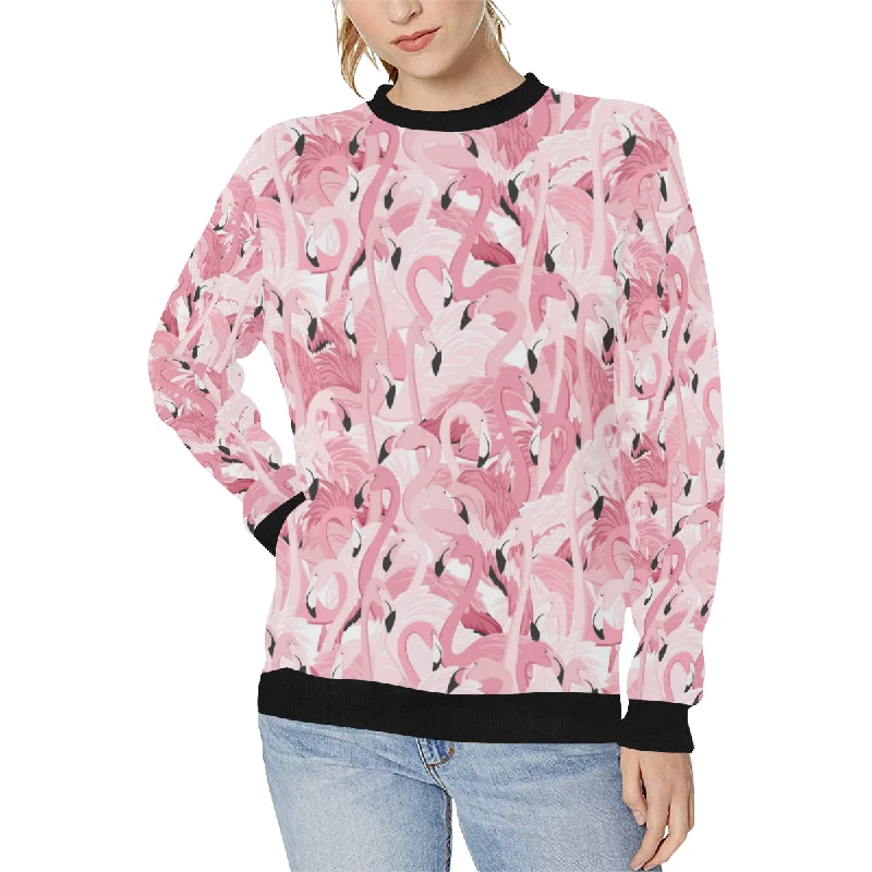 Pink flamingos pattern background Women's Crew Neck Sweatshirt Hoodie with Pocket Utility Practical Pink flamingos pattern background Women's Crew Neck Sweatshirt Hoodie with Pocket Utility Practical