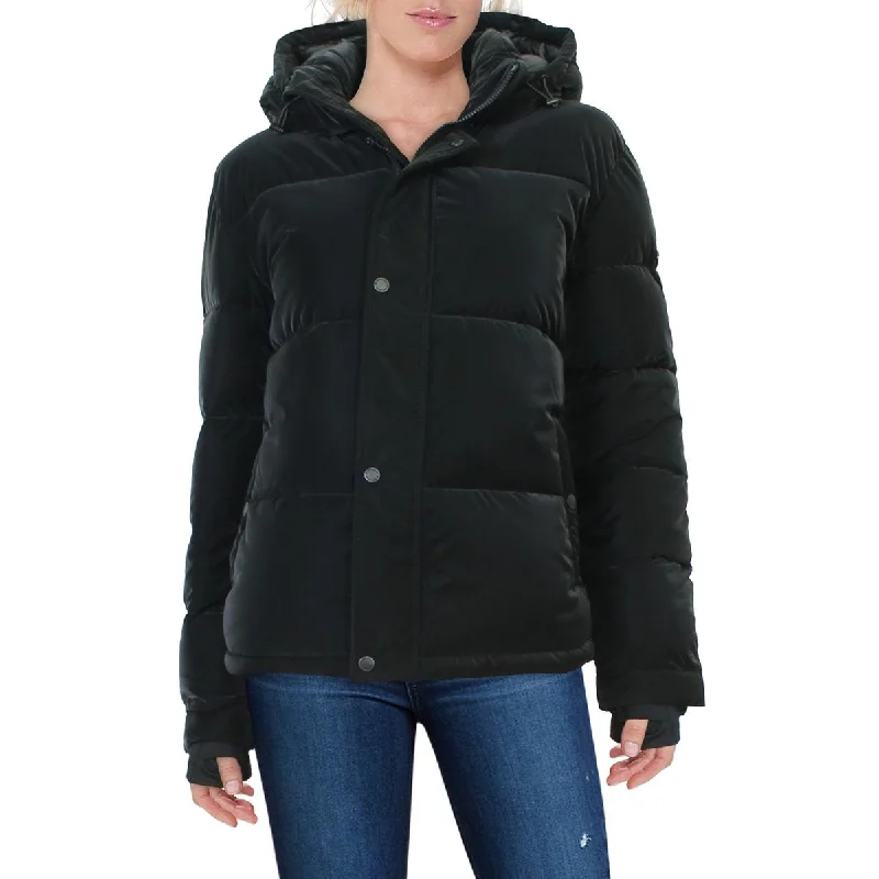BCBGeneration Women's Liquid Metallic Quilted Hooded Puffer Coat Wool Cashmere Tweed