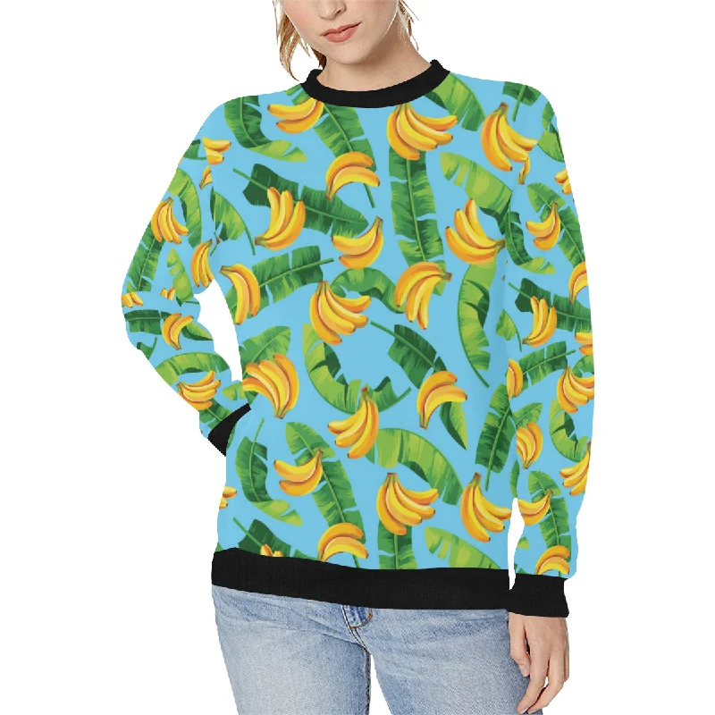banana leaves banana design pattern Women's Crew Neck Sweatshirt Hoodie with Hem Patch Decorative Personalized banana leaves banana design pattern Women's Crew Neck Sweatshirt Hoodie with Hem Patch Decorative Personalized