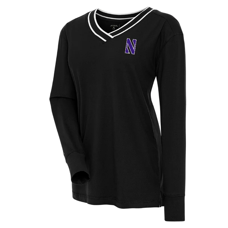 Northwestern Women's Antigua Black V-Neck Sweater Bright Pastel Dark