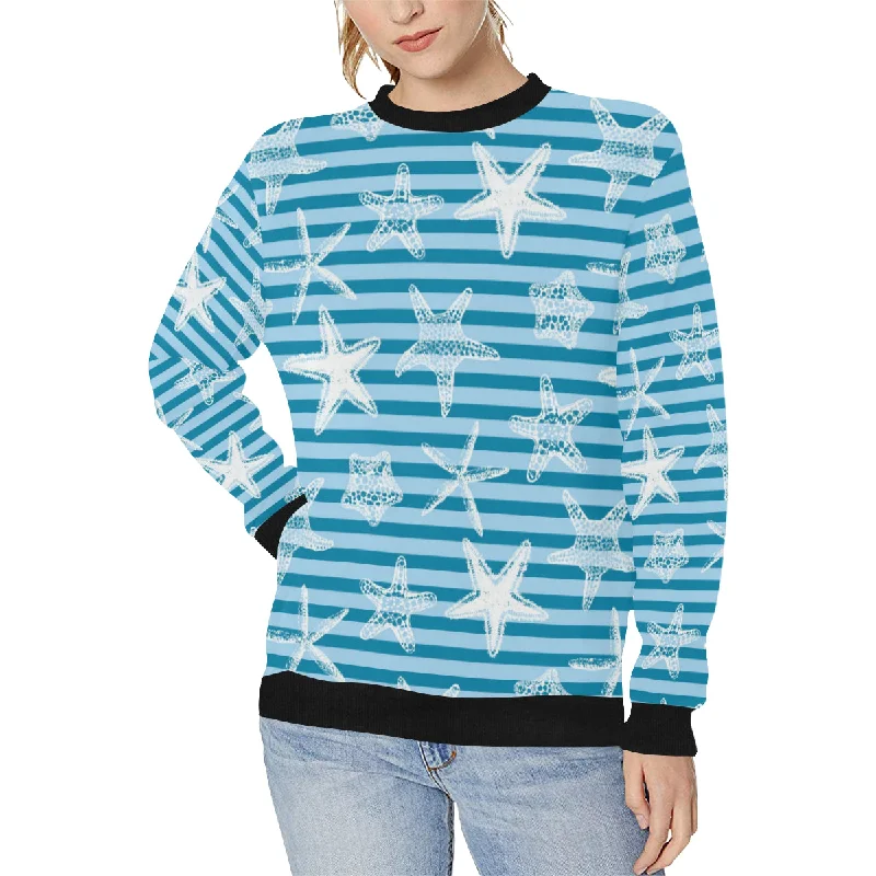 Starfish blue blackground Women's Crew Neck Sweatshirt Hoodie with Pastel Soft Subtle Starfish blue blackground Women's Crew Neck Sweatshirt Hoodie with Pastel Soft Subtle