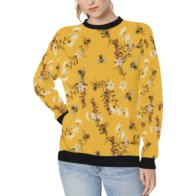 Bee flower pattern Women's Crew Neck Sweatshirt Hoodie with Raglan Sleeves Sporty Comfortable Bee flower pattern Women's Crew Neck Sweatshirt Hoodie with Raglan Sleeves Sporty Comfortable