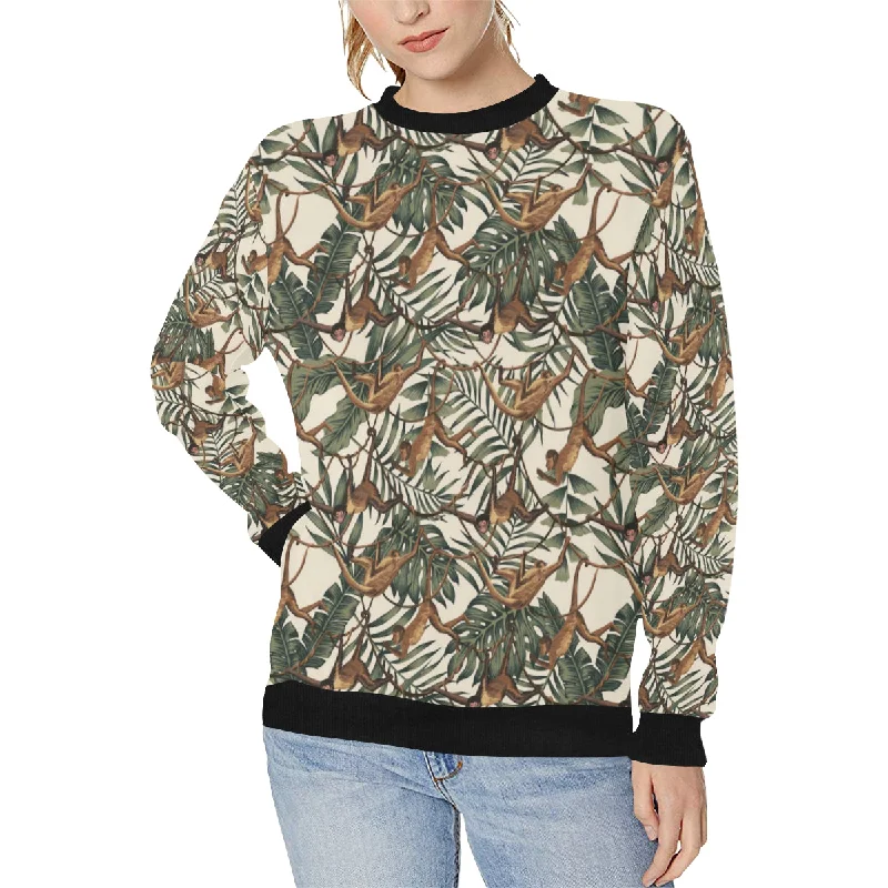 Monkey tropical leaves background Women's Crew Neck Sweatshirt Hoodie with Neon Bright Vibrant Monkey tropical leaves background Women's Crew Neck Sweatshirt Hoodie with Neon Bright Vibrant