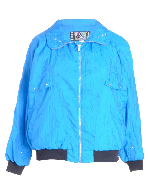 Label Patterned Bomber Jacket Notch Collar Peter Pan Collar Cowl Neck