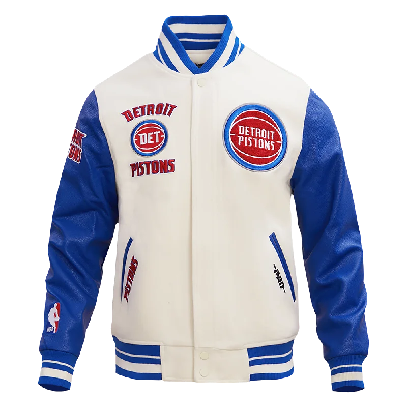 NBA DETROIT PISTONS RETRO CLASSIC MEN'S RIB WOOL VARSITY JACKET (EGGSHELL/ ROYAL BLUE) Lace Jacket Ribbed Jacket Sequined Jacket NBA DETROIT PISTONS RETRO CLASSIC MEN'S RIB WOOL VARSITY JACKET (EGGSHELL/ ROYAL BLUE) Lace Jacket Ribbed Jacket Sequined Jacket