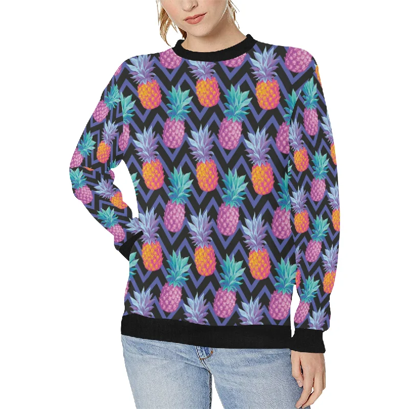 Pineapples pattern zigzag background Women's Crew Neck Sweatshirt Hoodie with Color Block Contrast Stylish