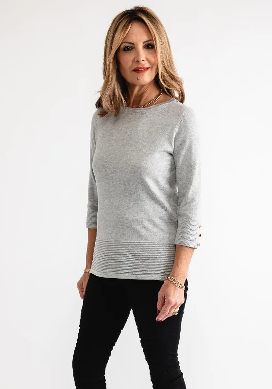 Anonymous Fine Knit Bow Trim Sweater, Silver Fitted Slim Tailored