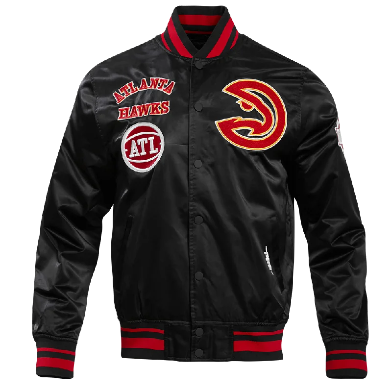 NBA ATLANTA HAWKS RETRO CLASSIC MEN'S RIB SATIN JACKET (BLACK/RED/BLACK) Jacket Blazer Coat