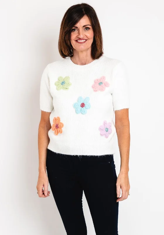 Serafina Collection One Size Knitted Flower Applique Sweater, White Iron Safe Non-Iron Wrinkle Free Serafina Collection One Size Knitted Flower Applique Sweater, White Iron Safe Non-Iron Wrinkle Free