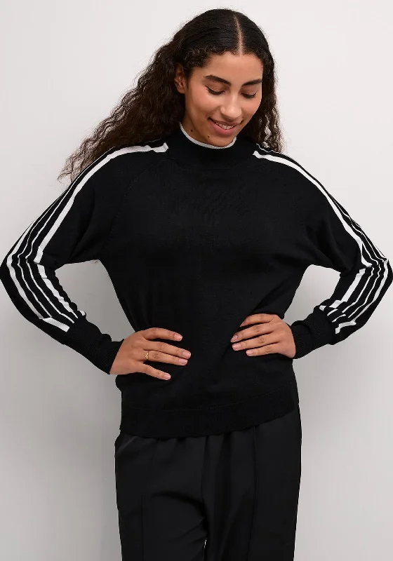 Kaffe Contrast Trim Sweater, Black Transparent Opaque Sheer