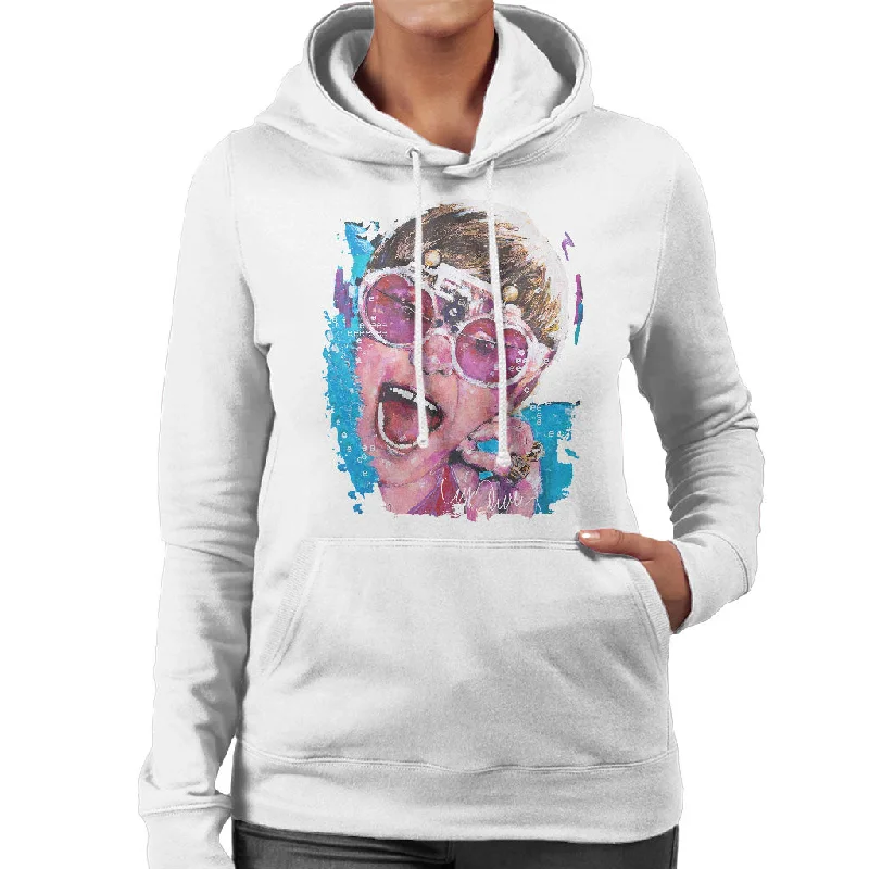 Sidney Maurer Original Portrait Of Elton John Pink Glasses Women's Hooded Sweatshirt Hoodie with Hem Lace Feminine Delicate Sidney Maurer Original Portrait Of Elton John Pink Glasses Women's Hooded Sweatshirt Hoodie with Hem Lace Feminine Delicate