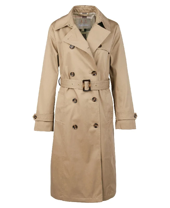 Barbour Greta Trench Coat - Rosewood Tartan Tie-Waist Belted Drawstring