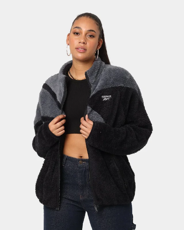 Reebok Classics Sherpa Track Jacket Black Welt Pockets Slit Pockets Flap Pockets