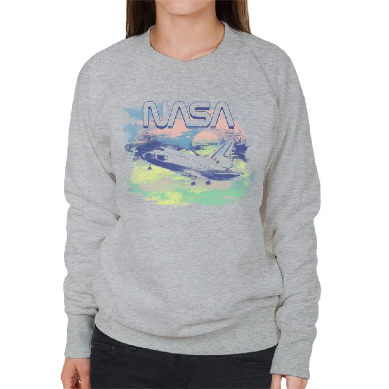 NASA Painted Take Off Women's Sweatshirt Hoodie with Hem Frayed Vintage Worn