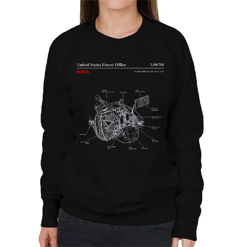 NASA Lunar Module Ascent Stage Blueprint Women's Sweatshirt Hoodie with Longline Fit Extended Stylish NASA Lunar Module Ascent Stage Blueprint Women's Sweatshirt Hoodie with Longline Fit Extended Stylish