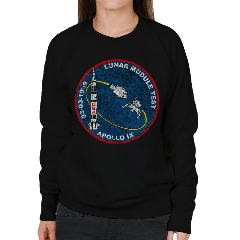 NASA Apollo 9 Mission Badge Distressed Women's Sweatshirt Hoodie with High-Low Hem Asymmetrical Trendy NASA Apollo 9 Mission Badge Distressed Women's Sweatshirt Hoodie with High-Low Hem Asymmetrical Trendy