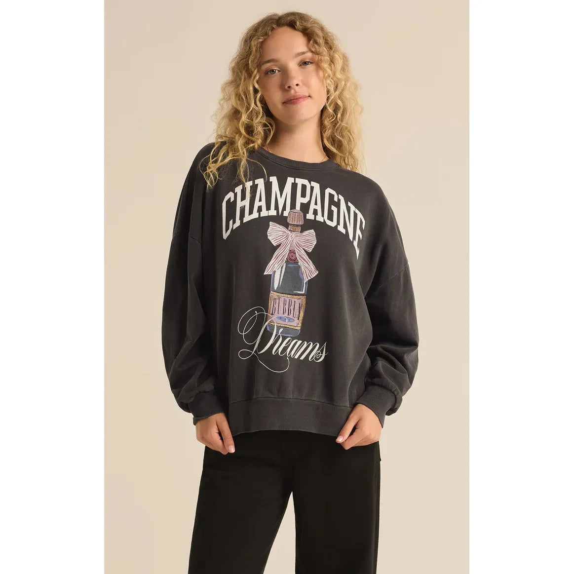 Z Supply Dreams Sunday Sweatshirt Hoodie with Hem Embroidery Detailed Premium