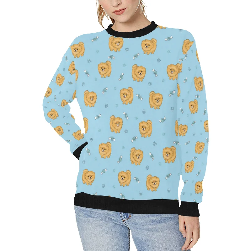 Brown cute pomeranian blue blackground Women's Crew Neck Sweatshirt Hoodie with Fur Luxurious Winter Brown cute pomeranian blue blackground Women's Crew Neck Sweatshirt Hoodie with Fur Luxurious Winter