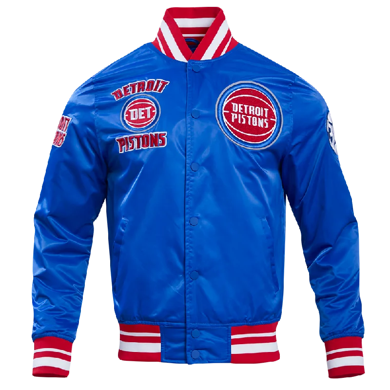 NBA DETROIT PISTONS RETRO CLASSIC MEN'S RIB SATIN JACKET (ROYAL BLUE/RED) Trench Coat Raincoat Waterproof Jacket NBA DETROIT PISTONS RETRO CLASSIC MEN'S RIB SATIN JACKET (ROYAL BLUE/RED) Trench Coat Raincoat Waterproof Jacket