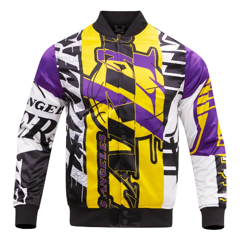 NBA LOS ANGELES LAKERS MASHUP MEN'S SATIN JACKET (BLACK) Ribbed Jacket Pleated Jacket Ruffled Jacket NBA LOS ANGELES LAKERS MASHUP MEN'S SATIN JACKET (BLACK) Ribbed Jacket Pleated Jacket Ruffled Jacket