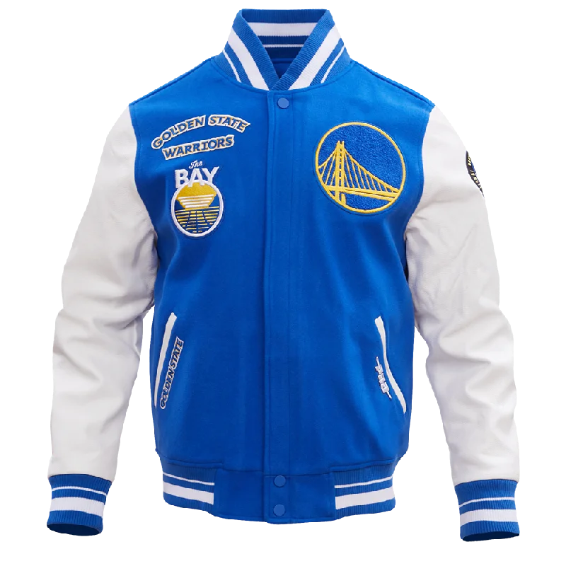 NBA GOLDEN STATE WARRIORS RETRO CLASSIC MEN'S RIB WOOL VARSITY JACKET (ROYAL/WHITE) Denim Jacket Leather Jacket Suede Jacket NBA GOLDEN STATE WARRIORS RETRO CLASSIC MEN'S RIB WOOL VARSITY JACKET (ROYAL/WHITE) Denim Jacket Leather Jacket Suede Jacket
