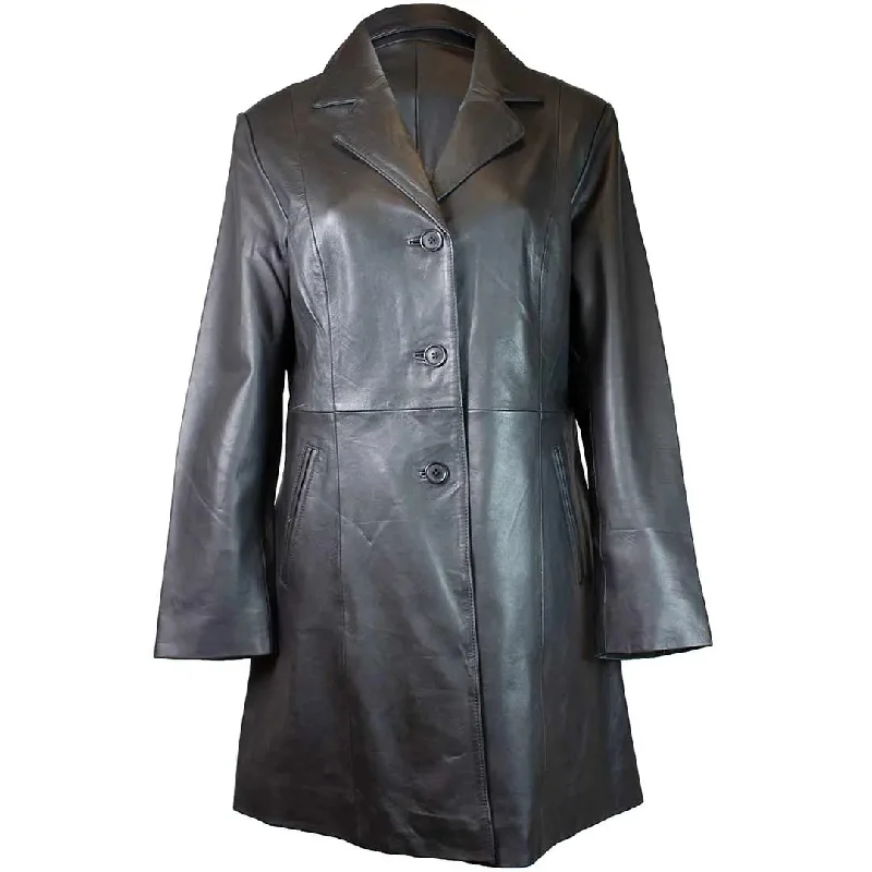 BOL Women's Leather Long Car Coat Tailored Straight A-Line